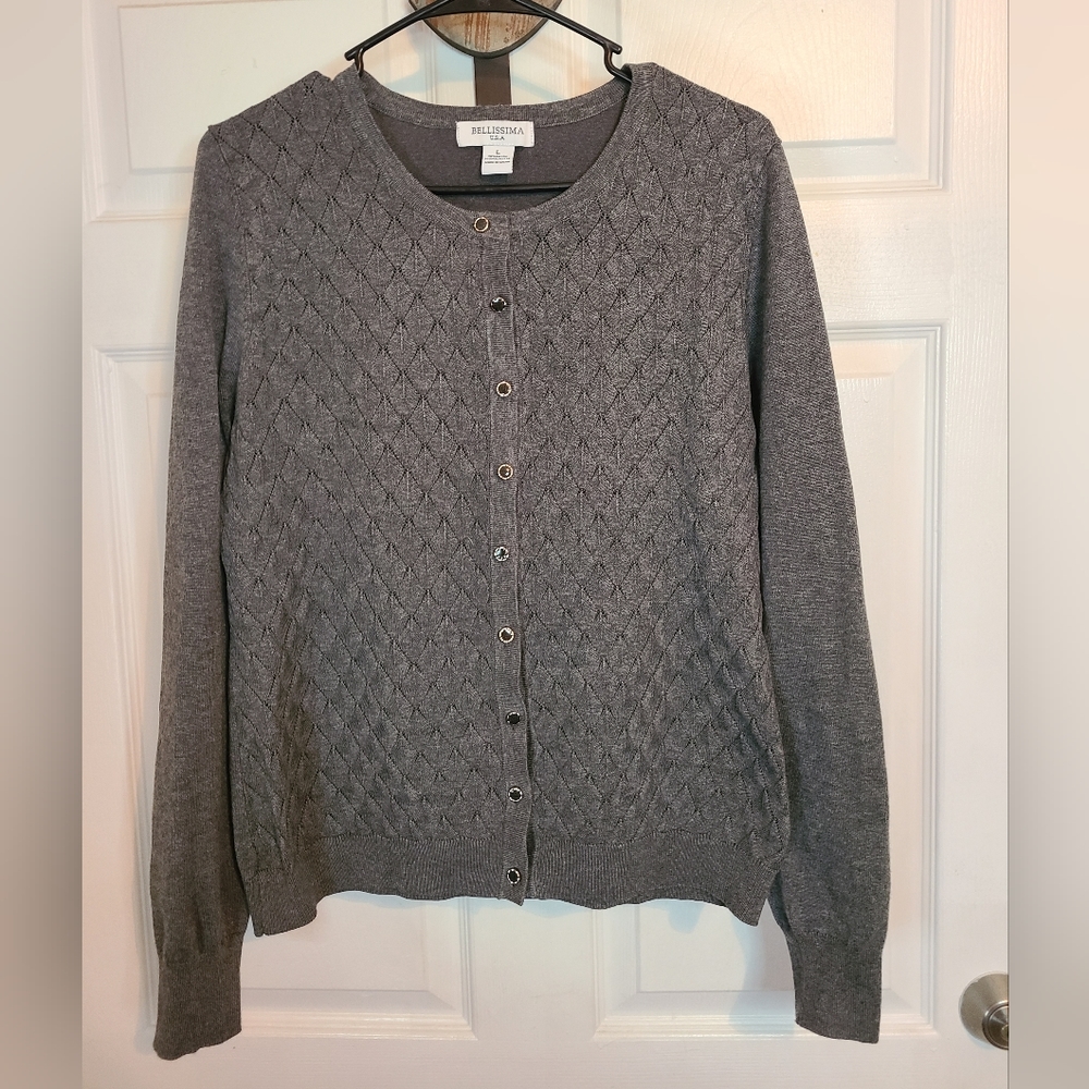 Bellissima Woman's Long Sleeve Sweater, Size: L Color: Grey